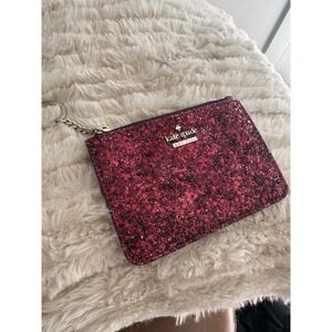 Kate Spade Laurel Way sparkling glitter women's keychain wallet deep plum red